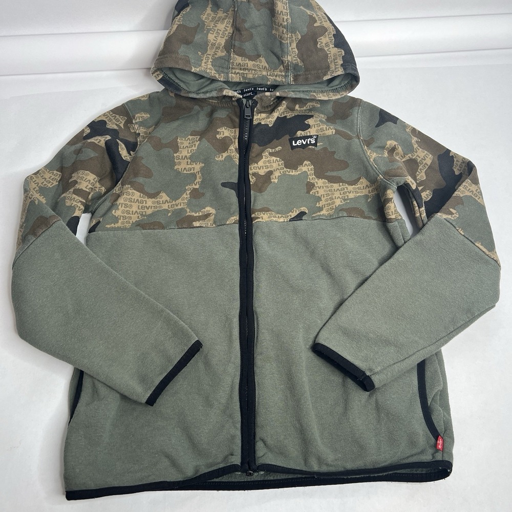 Levi's Boy's Large 12-13 Years Full Zip Camo Green‎ & Black Hooded Sweatshirt